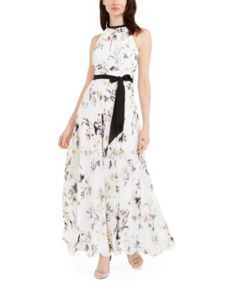 Calvin Klein Floral-Print Chiffon Gown ...
